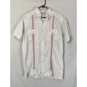 Texas Standard Tejas Guayabera Shirt SZ Large White Short Sleeve Linen Blend